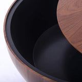 Round Drum Coffee Table with Storage Walnut Bowl Shaped Coffee Table Style A-Richsoul-Coffee Tables,Furniture,Living Room Furniture