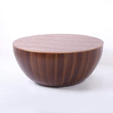Round Drum Coffee Table with Storage Walnut Bowl Shaped Coffee Table Style A-Richsoul-Coffee Tables,Furniture,Living Room Furniture