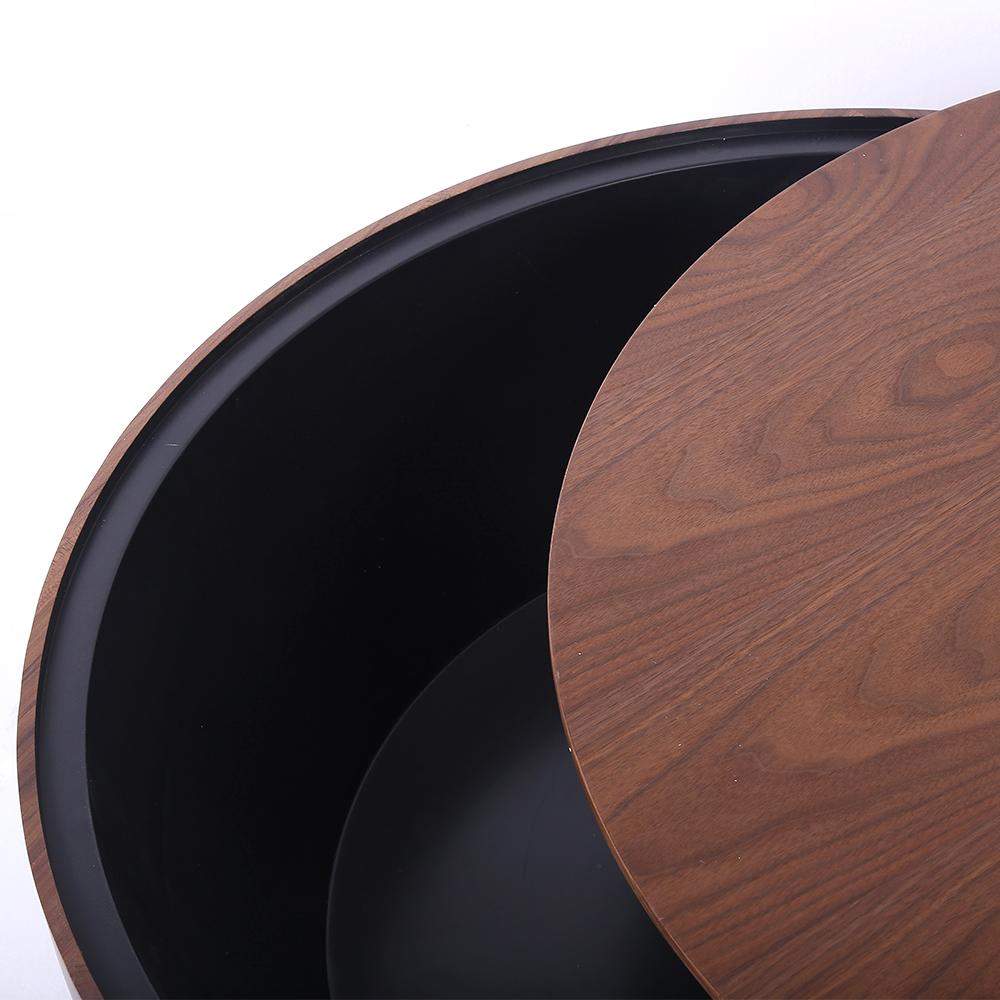Round Drum Coffee Table with Storage Walnut Bowl Shaped Coffee Table Style A-Richsoul-Coffee Tables,Furniture,Living Room Furniture