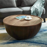 Round Drum Coffee Table with Storage Walnut Bowl Shaped Coffee Table Style A-Richsoul-Coffee Tables,Furniture,Living Room Furniture