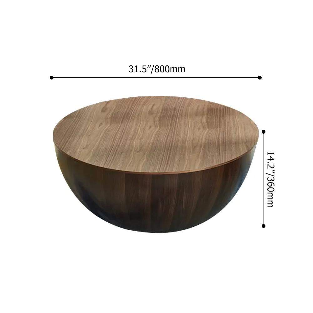 Round Drum Coffee Table with Storage Walnut Bowl Shaped Coffee Table Style A-Richsoul-Coffee Tables,Furniture,Living Room Furniture