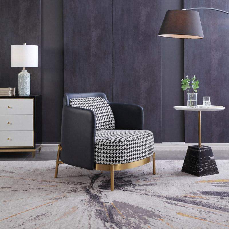 Modern Houndstooth Accent Chair Arm Chair with Linen Upholstery for Living Room Style A-Richsoul-Chairs & Recliners,Furniture,Living Room Furniture
