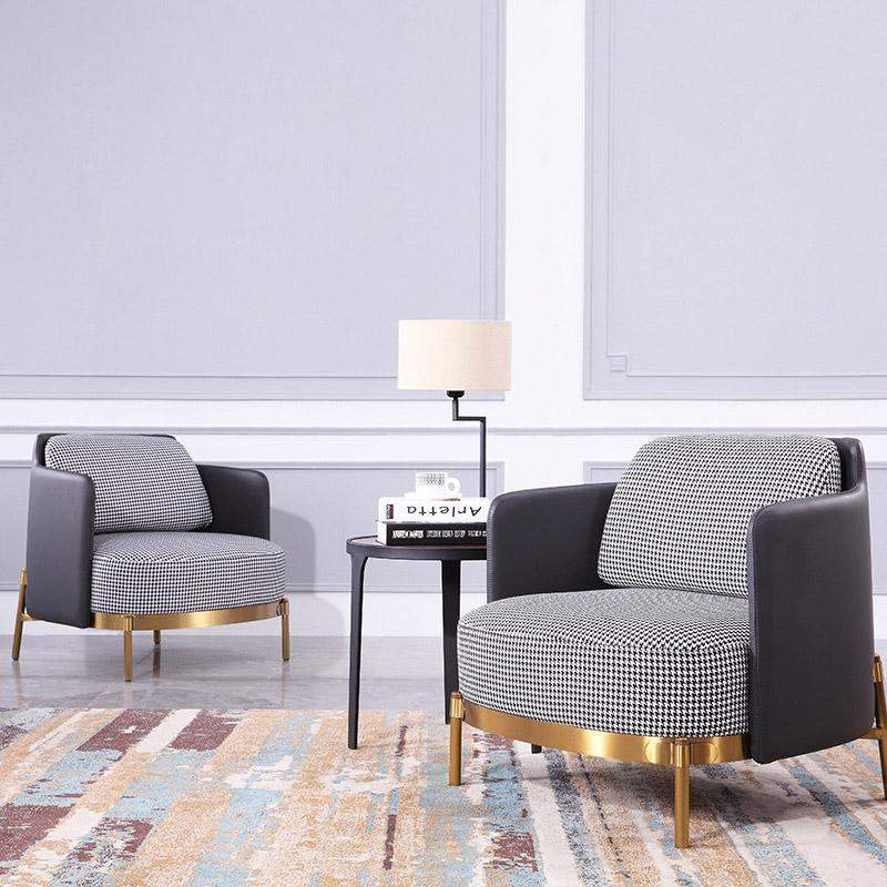 Modern Houndstooth Accent Chair Arm Chair with Linen Upholstery for Living Room Style A-Richsoul-Chairs & Recliners,Furniture,Living Room Furniture