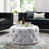 Tufted Ottoman Light Gray Velvet Ottoman Coffee Table Tufted Cocktail Ottoman Round-Richsoul-Furniture,Living Room Furniture,Ottomans & Benches