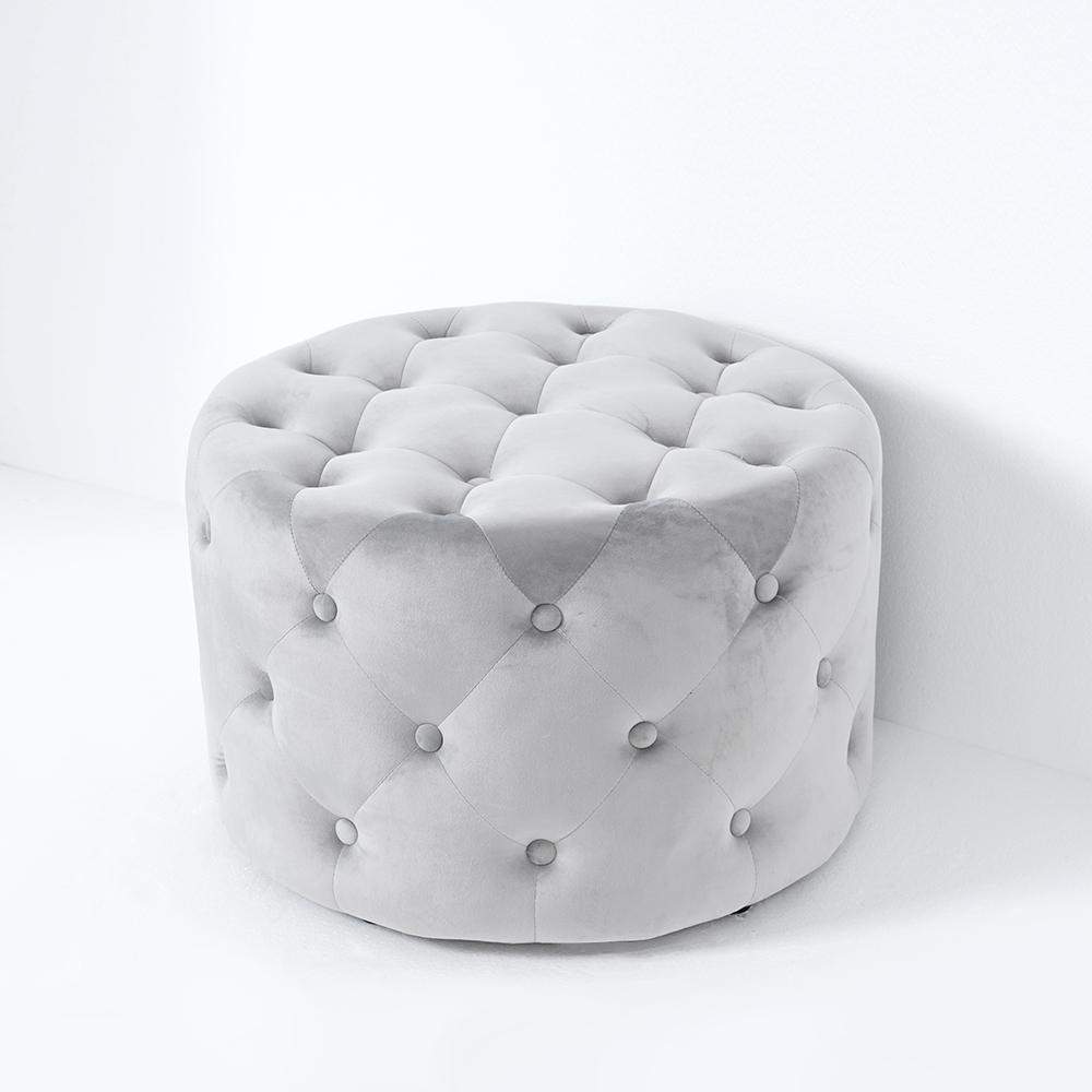 Tufted Ottoman Light Gray Velvet Ottoman Coffee Table Tufted Cocktail Ottoman Round-Richsoul-Furniture,Living Room Furniture,Ottomans & Benches