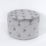 Tufted Ottoman Light Gray Velvet Ottoman Coffee Table Tufted Cocktail Ottoman Round-Richsoul-Furniture,Living Room Furniture,Ottomans & Benches