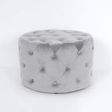 Tufted Ottoman Light Gray Velvet Ottoman Coffee Table Tufted Cocktail Ottoman Round-Richsoul-Furniture,Living Room Furniture,Ottomans & Benches