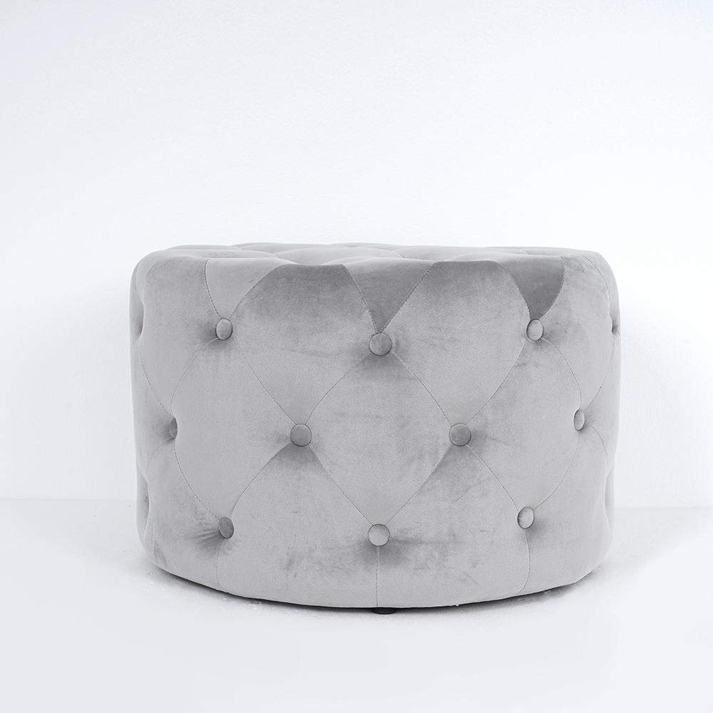 Tufted Ottoman Light Gray Velvet Ottoman Coffee Table Tufted Cocktail Ottoman Round-Richsoul-Furniture,Living Room Furniture,Ottomans & Benches