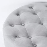 Tufted Ottoman Light Gray Velvet Ottoman Coffee Table Tufted Cocktail Ottoman Round-Richsoul-Furniture,Living Room Furniture,Ottomans & Benches