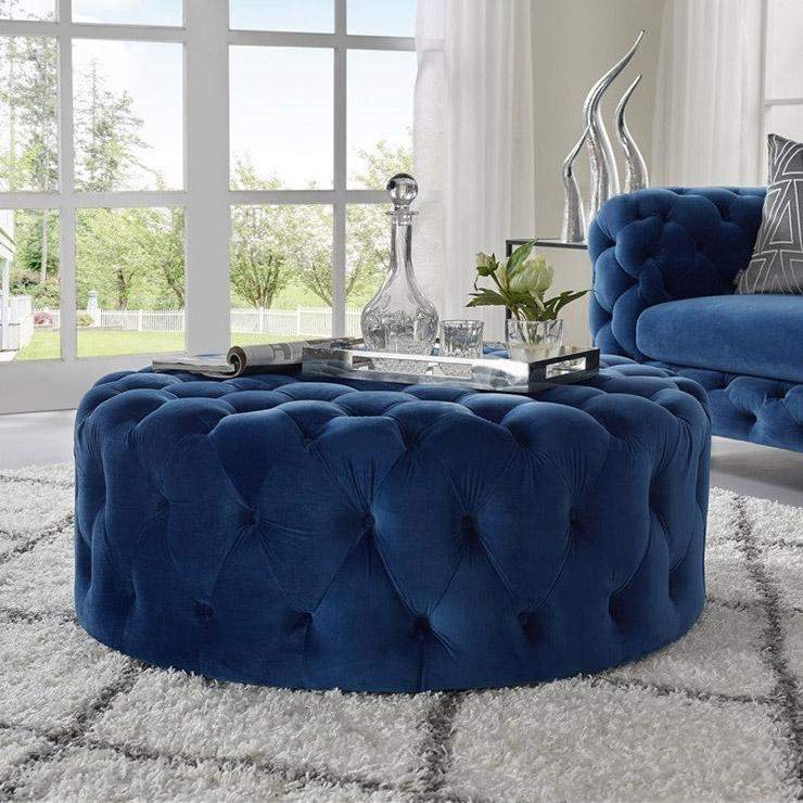 Tufted Ottoman Light Gray Velvet Ottoman Coffee Table Tufted Cocktail Ottoman Round-Richsoul-Furniture,Living Room Furniture,Ottomans & Benches
