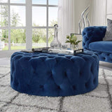 Tufted Ottoman Light Gray Velvet Ottoman Coffee Table Tufted Cocktail Ottoman Round-Richsoul-Furniture,Living Room Furniture,Ottomans & Benches