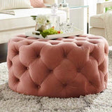 Tufted Ottoman Light Gray Velvet Ottoman Coffee Table Tufted Cocktail Ottoman Round-Richsoul-Furniture,Living Room Furniture,Ottomans & Benches