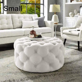 Tufted Ottoman Light Gray Velvet Ottoman Coffee Table Tufted Cocktail Ottoman Round-Richsoul-Furniture,Living Room Furniture,Ottomans & Benches