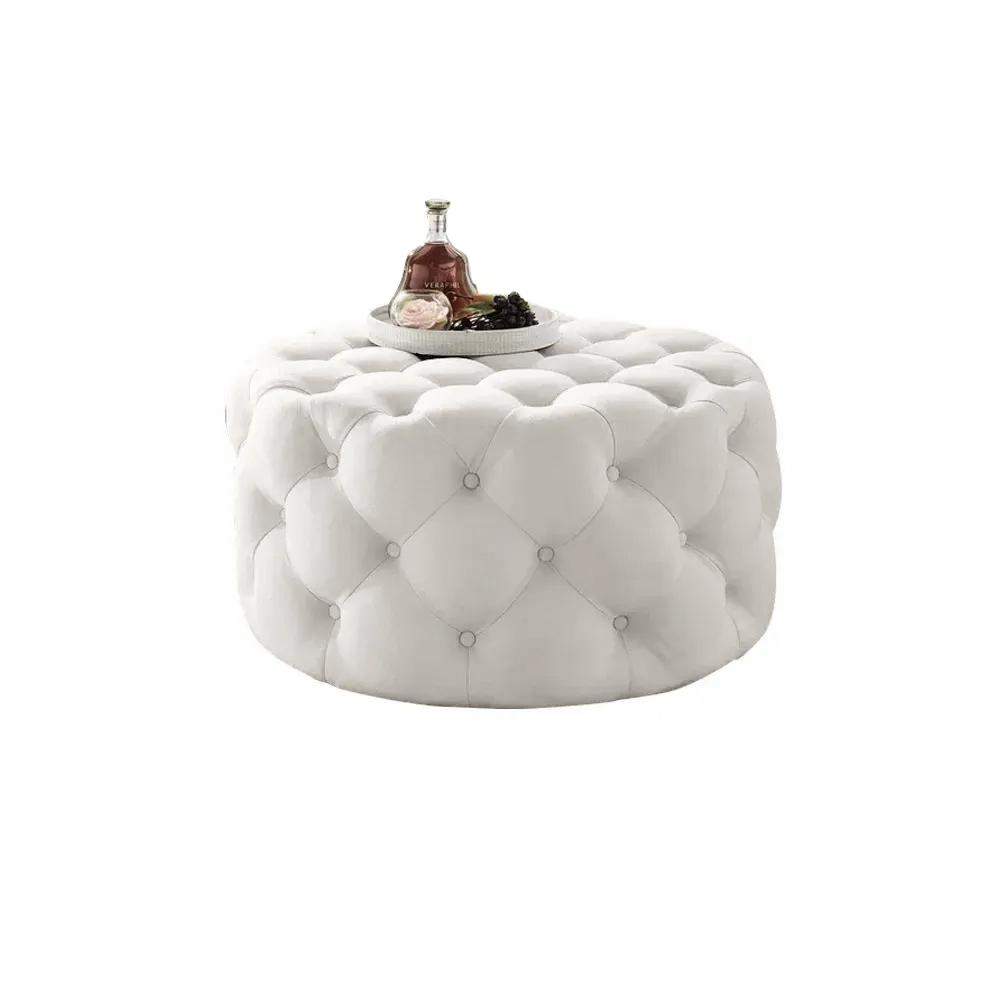 Tufted Ottoman Light Gray Velvet Ottoman Coffee Table Tufted Cocktail Ottoman Round-Richsoul-Furniture,Living Room Furniture,Ottomans & Benches