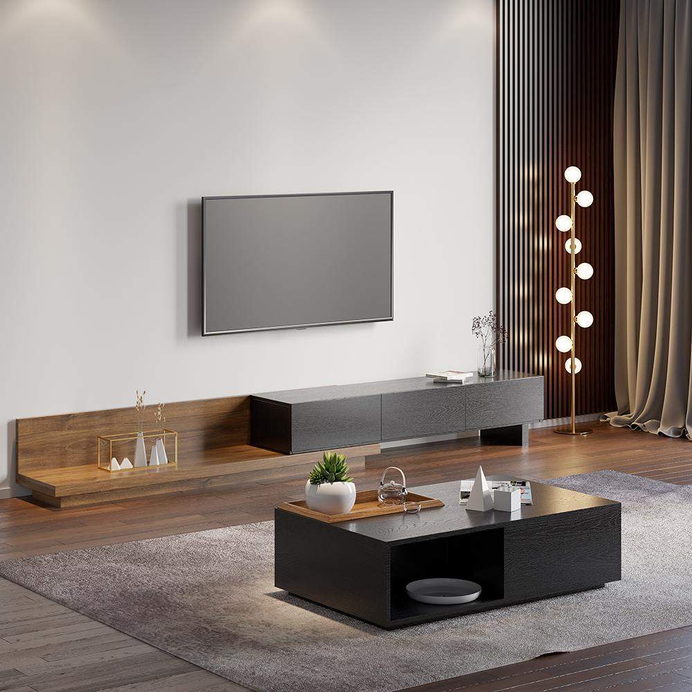 Rectangular Coffee Table with Drawer and Removable Tray top in Black & Walnut Style A-Richsoul-Coffee Tables,Furniture,Living Room Furniture