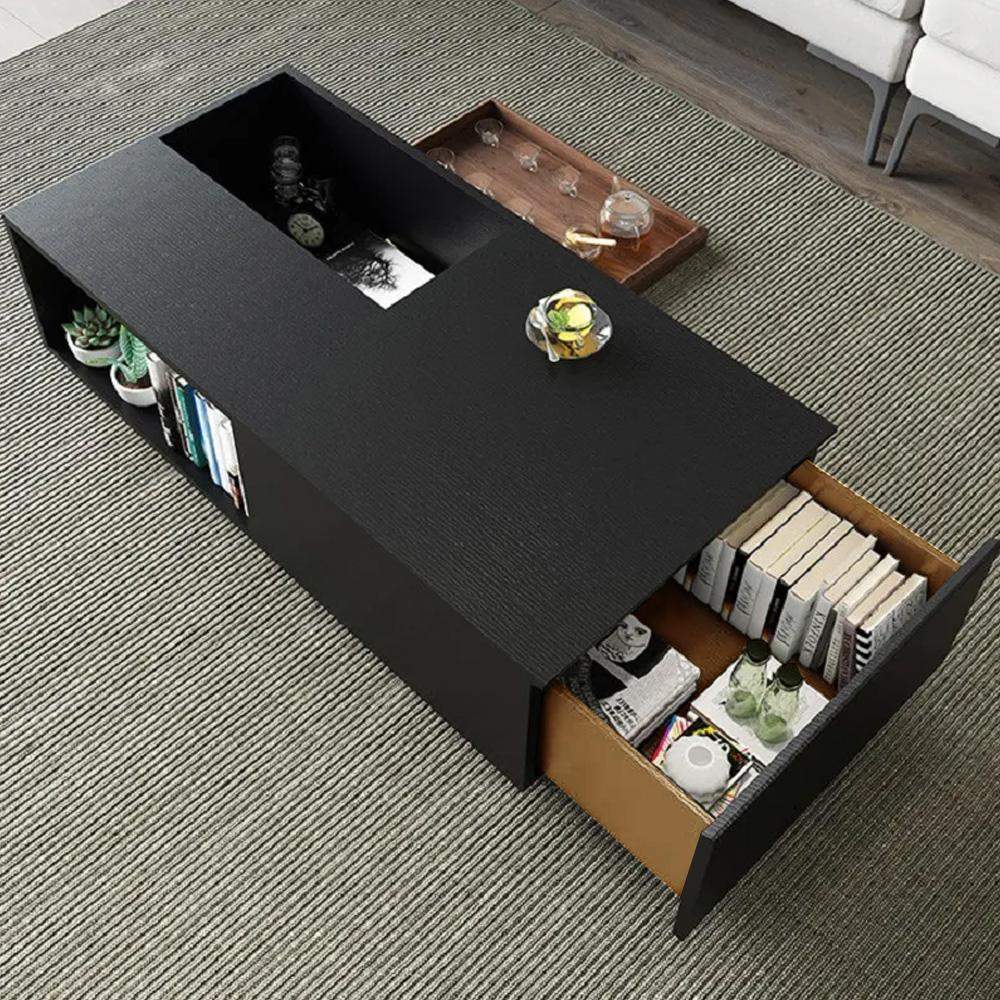 Rectangular Coffee Table with Drawer and Removable Tray top in Black & Walnut Style A-Richsoul-Coffee Tables,Furniture,Living Room Furniture