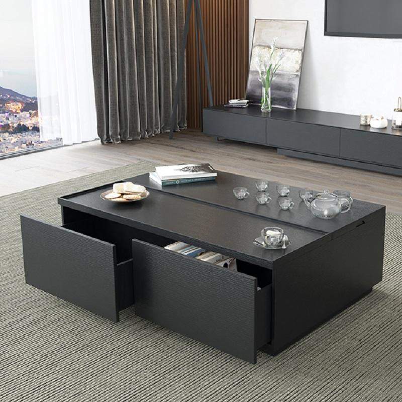 Rectangular Coffee Table with Drawer and Removable Tray top in Black & Walnut Style A-Richsoul-Coffee Tables,Furniture,Living Room Furniture