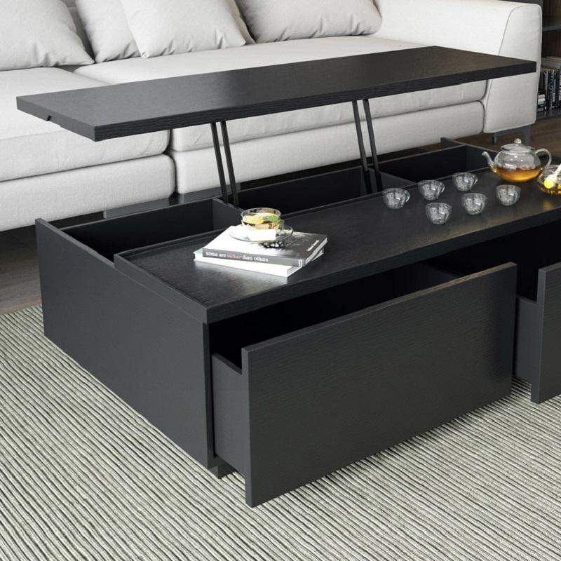 Rectangular Coffee Table with Drawer and Removable Tray top in Black & Walnut Style A-Richsoul-Coffee Tables,Furniture,Living Room Furniture