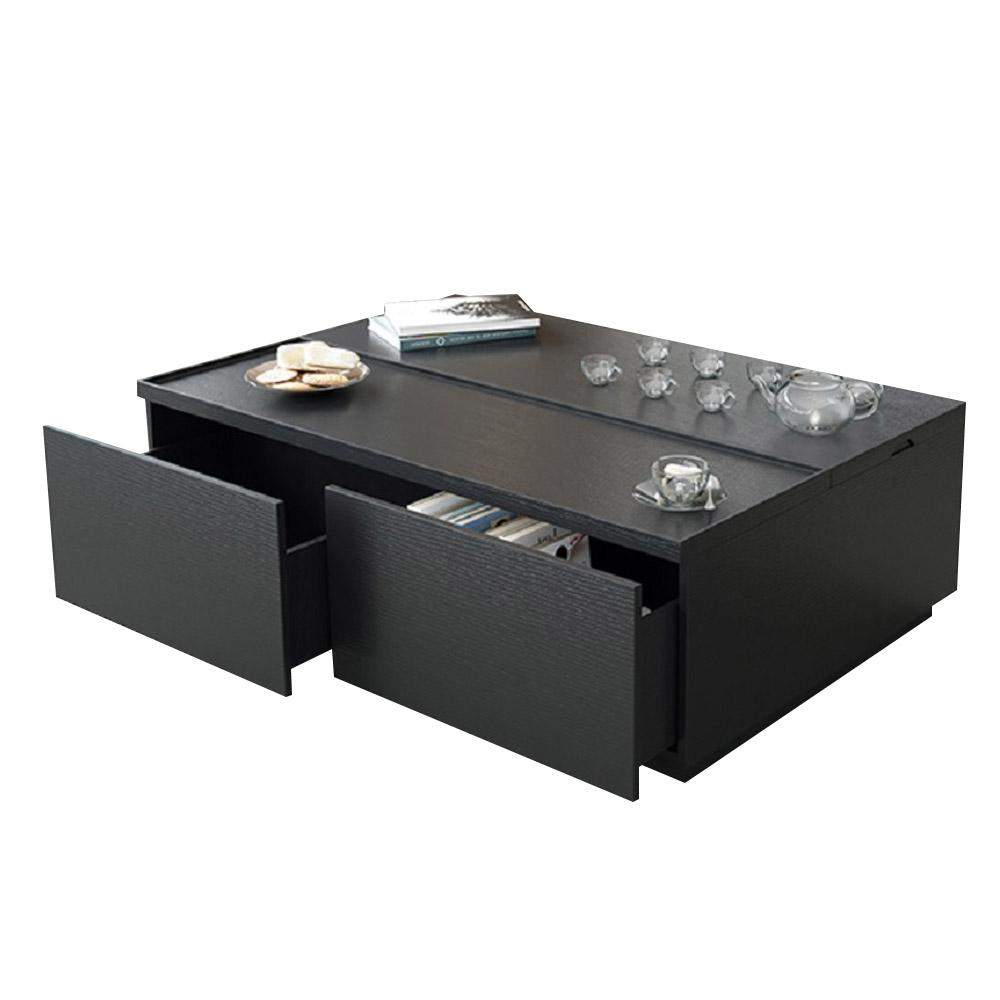 Rectangular Coffee Table with Drawer and Removable Tray top in Black & Walnut Style A-Richsoul-Coffee Tables,Furniture,Living Room Furniture