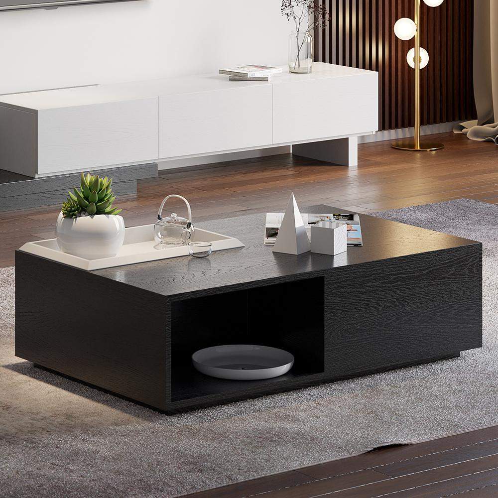 Rectangular Coffee Table with Drawer and Removable Tray top in Black & Walnut Style A-Richsoul-Coffee Tables,Furniture,Living Room Furniture