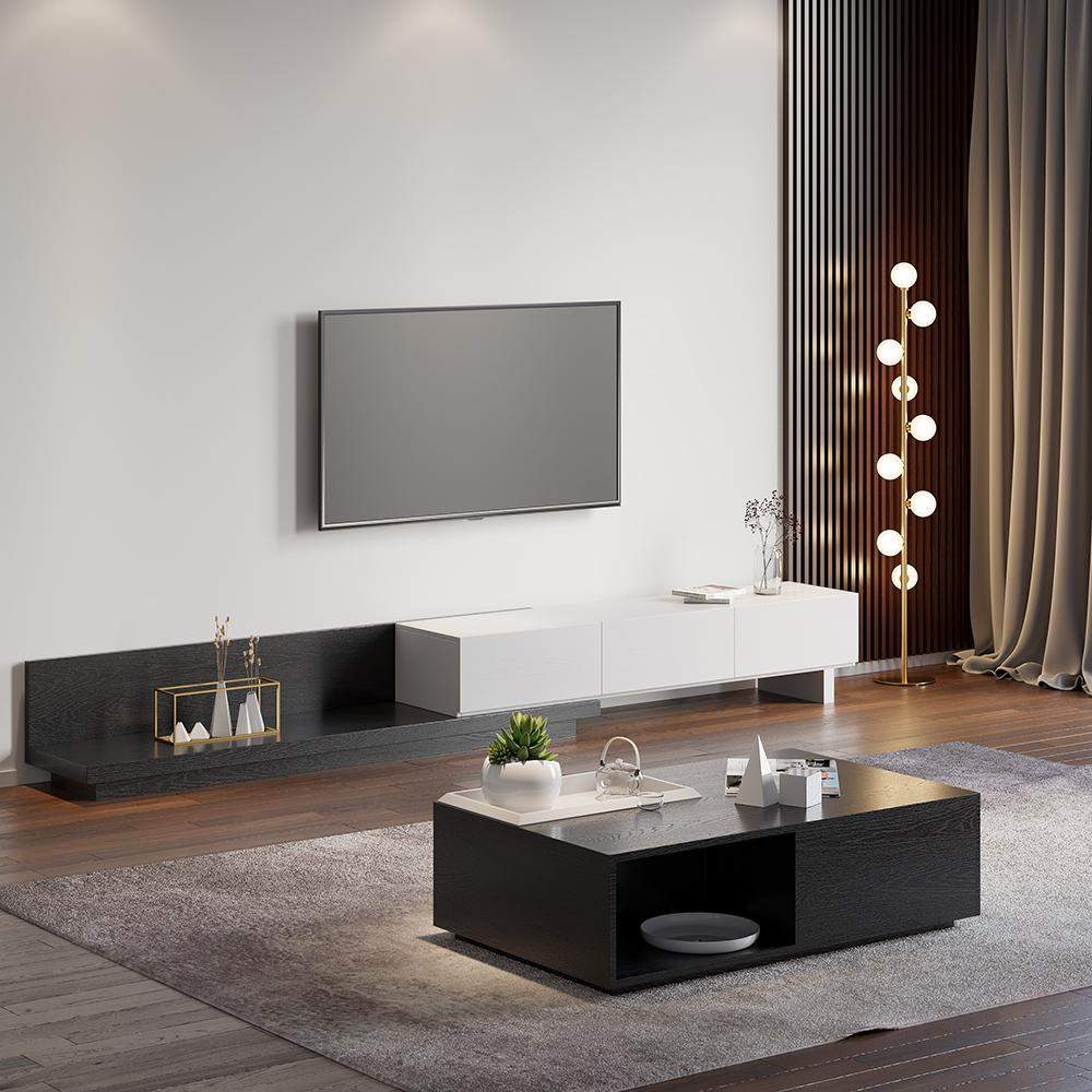 Rectangular Coffee Table with Drawer and Removable Tray top in Black & Walnut Style A-Richsoul-Coffee Tables,Furniture,Living Room Furniture