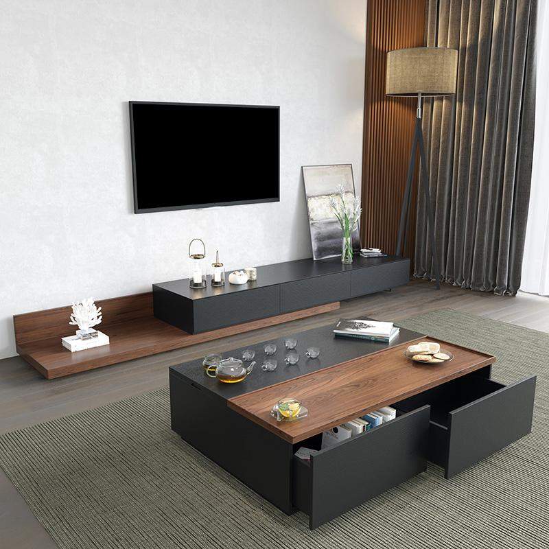 Rectangular Coffee Table with Drawer and Removable Tray top in Black & Walnut Style A-Richsoul-Coffee Tables,Furniture,Living Room Furniture