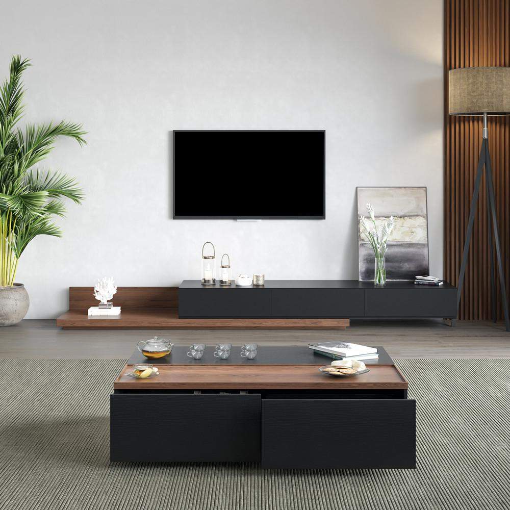 Rectangular Coffee Table with Drawer and Removable Tray top in Black & Walnut Style A-Richsoul-Coffee Tables,Furniture,Living Room Furniture