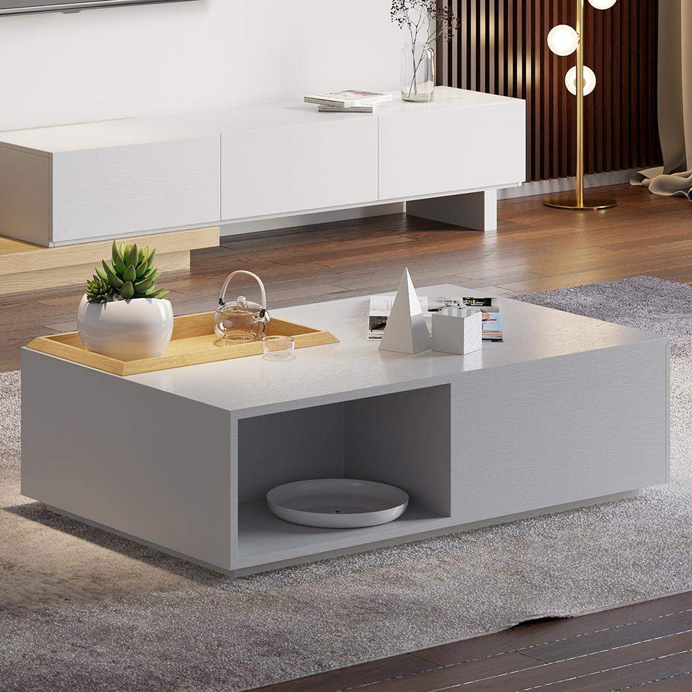 Rectangular Coffee Table with Drawer and Removable Tray top in Black & Walnut Style A-Richsoul-Coffee Tables,Furniture,Living Room Furniture