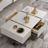 White Rectangular Coffee Table with Stainless Steel Base & Storage-Richsoul-Coffee Tables,Furniture,Living Room Furniture