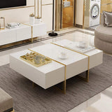 White Rectangular Coffee Table with Stainless Steel Base & Storage-Richsoul-Coffee Tables,Furniture,Living Room Furniture