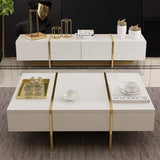 White Rectangular Coffee Table with Stainless Steel Base & Storage-Richsoul-Coffee Tables,Furniture,Living Room Furniture
