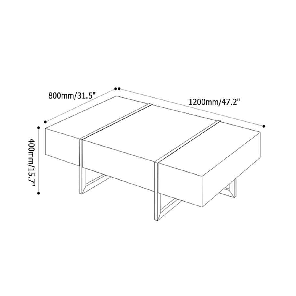 White Rectangular Coffee Table with Stainless Steel Base & Storage-Richsoul-Coffee Tables,Furniture,Living Room Furniture