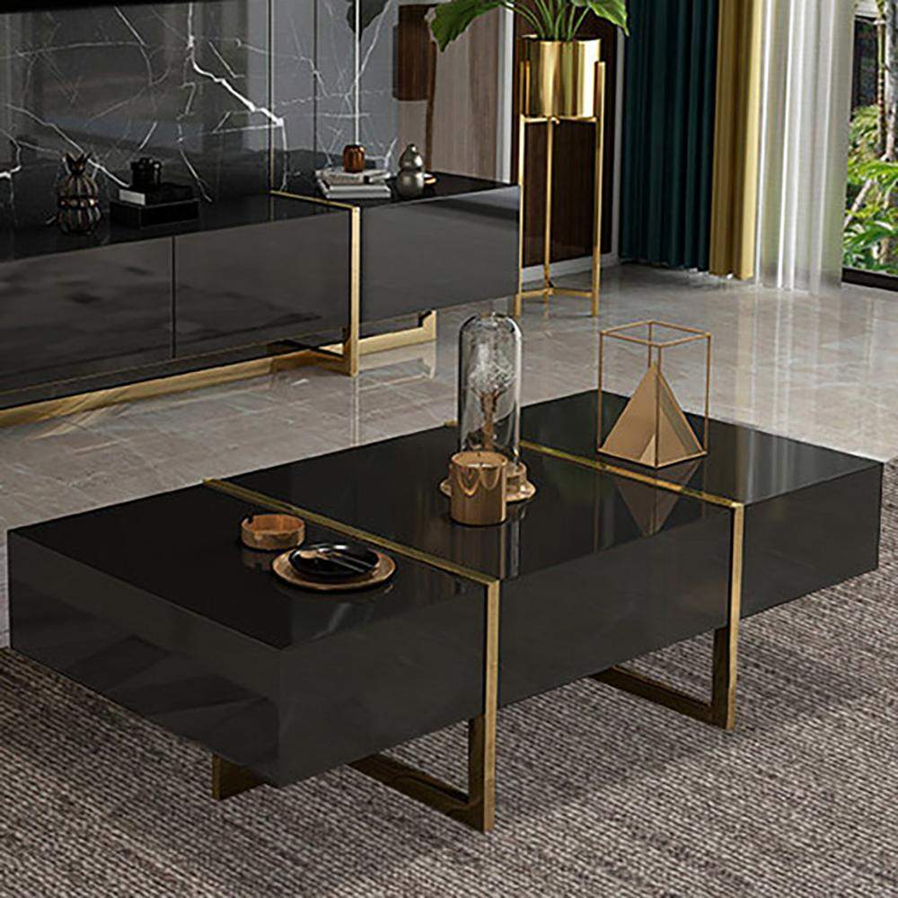 White Rectangular Coffee Table with Stainless Steel Base & Storage-Richsoul-Coffee Tables,Furniture,Living Room Furniture