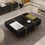 White Rectangular Coffee Table with Stainless Steel Base & Storage-Richsoul-Coffee Tables,Furniture,Living Room Furniture
