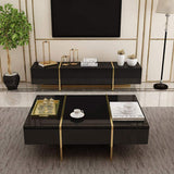 White Rectangular Coffee Table with Stainless Steel Base & Storage-Richsoul-Coffee Tables,Furniture,Living Room Furniture