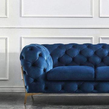 92" Blue Velvet Modern Chesterfield Sofa 3-Seater Button Tufted Back Leath-Aire Fabric-Richsoul-Furniture,Living Room Furniture,Sofas & Loveseats