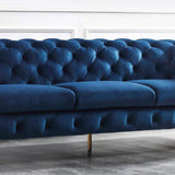 92" Blue Velvet Modern Chesterfield Sofa 3-Seater Button Tufted Back Leath-Aire Fabric-Richsoul-Furniture,Living Room Furniture,Sofas & Loveseats