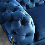 92" Blue Velvet Modern Chesterfield Sofa 3-Seater Button Tufted Back Leath-Aire Fabric-Richsoul-Furniture,Living Room Furniture,Sofas & Loveseats