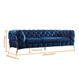 92" Blue Velvet Modern Chesterfield Sofa 3-Seater Button Tufted Back Leath-Aire Fabric-Richsoul-Furniture,Living Room Furniture,Sofas & Loveseats