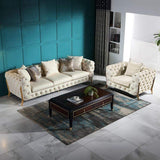 92" Blue Velvet Modern Chesterfield Sofa 3-Seater Button Tufted Back Leath-Aire Fabric-Richsoul-Furniture,Living Room Furniture,Sofas & Loveseats