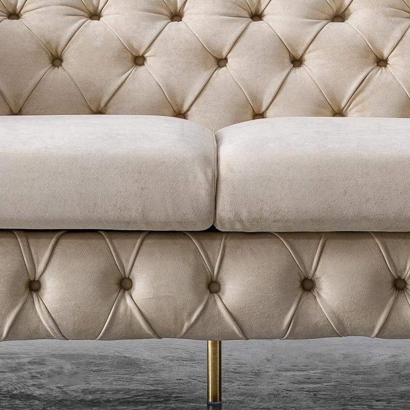 92" Blue Velvet Modern Chesterfield Sofa 3-Seater Button Tufted Back Leath-Aire Fabric-Richsoul-Furniture,Living Room Furniture,Sofas & Loveseats