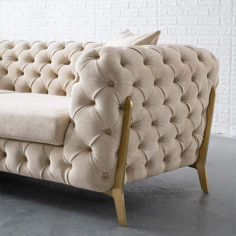 92" Blue Velvet Modern Chesterfield Sofa 3-Seater Button Tufted Back Leath-Aire Fabric-Richsoul-Furniture,Living Room Furniture,Sofas & Loveseats