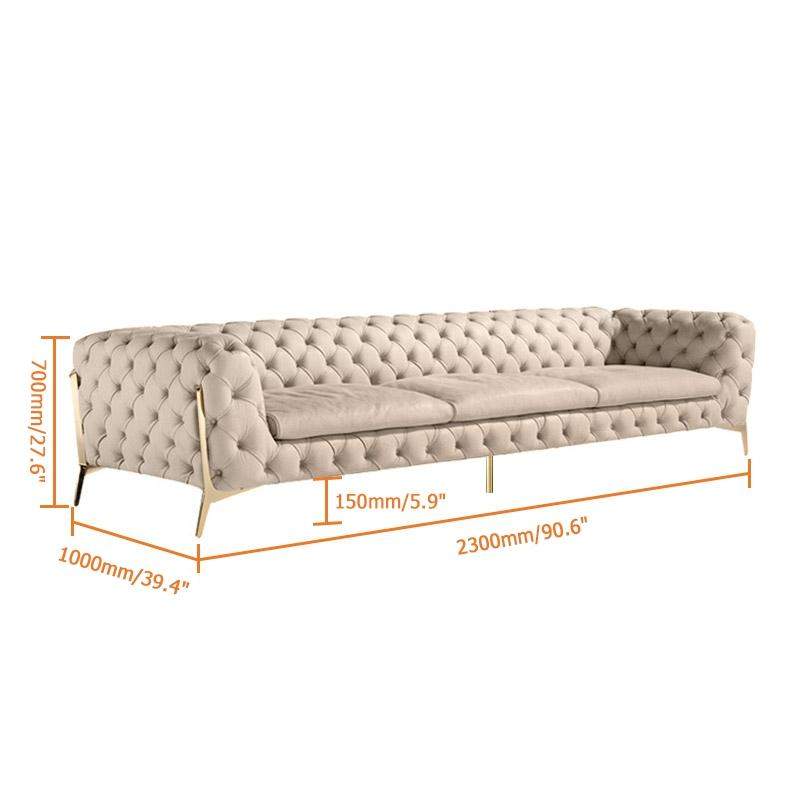 92" Blue Velvet Modern Chesterfield Sofa 3-Seater Button Tufted Back Leath-Aire Fabric-Richsoul-Furniture,Living Room Furniture,Sofas & Loveseats