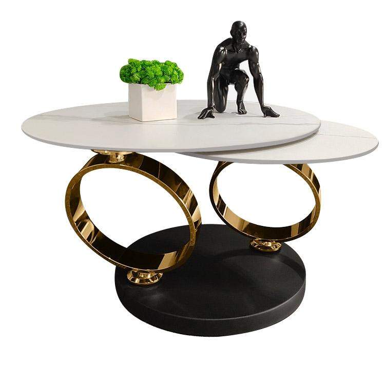 White Extendable Coffee Table with Ring-shaped Metal Pedestal-Richsoul-Coffee Tables,Furniture,Living Room Furniture