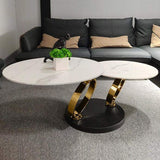 White Extendable Coffee Table with Ring-shaped Metal Pedestal-Richsoul-Coffee Tables,Furniture,Living Room Furniture