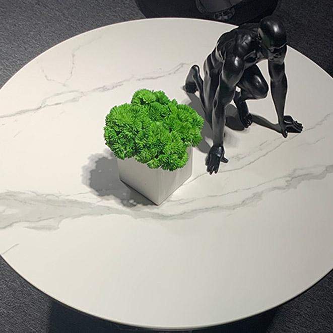 White Extendable Coffee Table with Ring-shaped Metal Pedestal-Richsoul-Coffee Tables,Furniture,Living Room Furniture