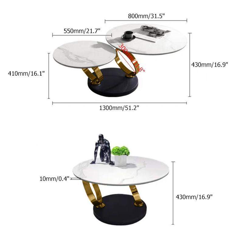 White Extendable Coffee Table with Ring-shaped Metal Pedestal-Richsoul-Coffee Tables,Furniture,Living Room Furniture