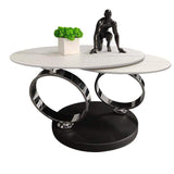 White Extendable Coffee Table with Ring-shaped Metal Pedestal-Richsoul-Coffee Tables,Furniture,Living Room Furniture