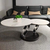 White Extendable Coffee Table with Ring-shaped Metal Pedestal-Richsoul-Coffee Tables,Furniture,Living Room Furniture