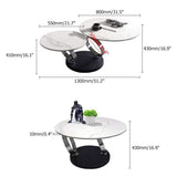 White Extendable Coffee Table with Ring-shaped Metal Pedestal-Richsoul-Coffee Tables,Furniture,Living Room Furniture